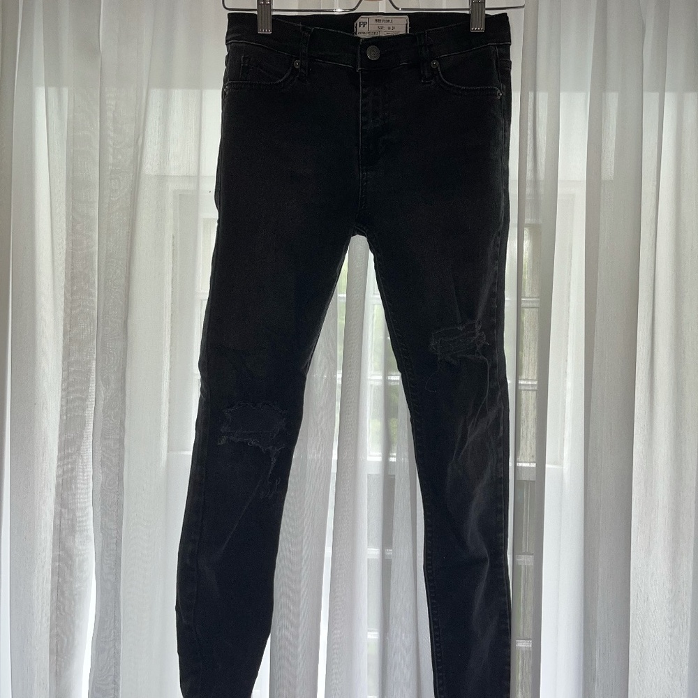 Free People Mid-Rise Black Skinny Jeans